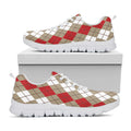 Red Beige And White Argyle Pattern Print White Running Shoes