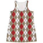 Red Beige And White Argyle Pattern Print Women's Racerback Tank Top
