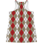 Red Beige And White Argyle Pattern Print Women's Racerback Tank Top