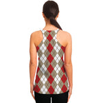 Red Beige And White Argyle Pattern Print Women's Racerback Tank Top