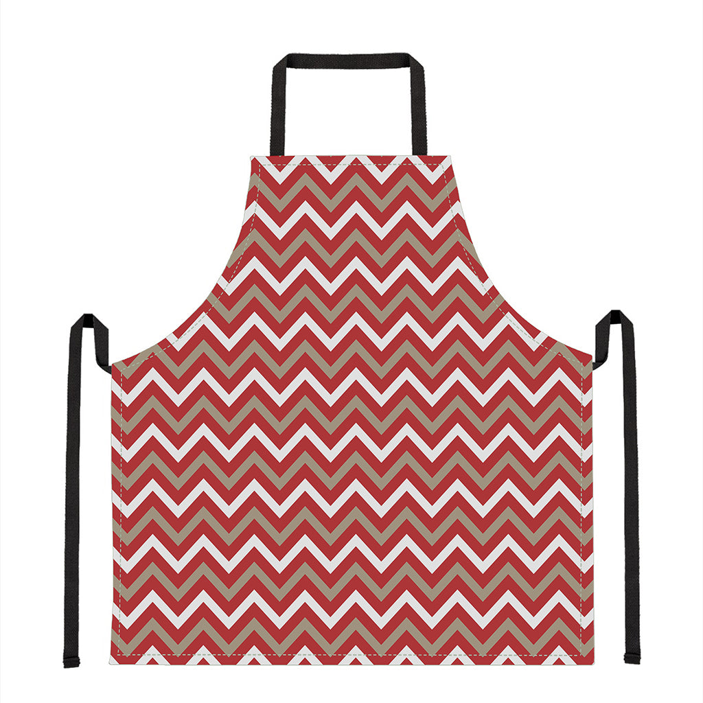 Red Beige And White Chevron Print Apron