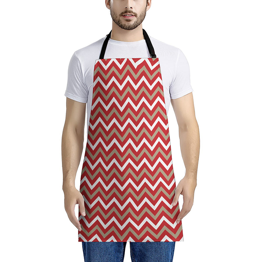Red Beige And White Chevron Print Apron