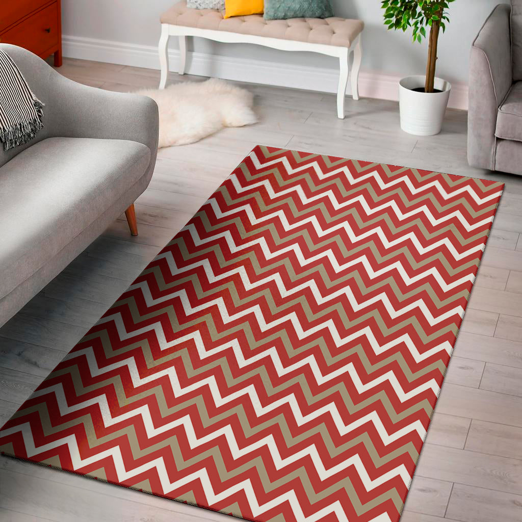 Red Beige And White Chevron Print Area Rug