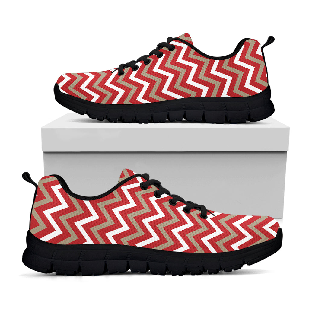 Red Beige And White Chevron Print Black Sneakers