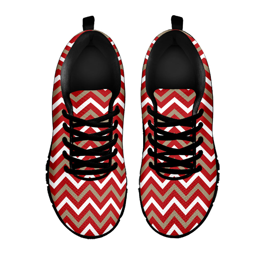 Red Beige And White Chevron Print Black Sneakers