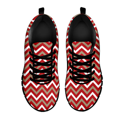 Red Beige And White Chevron Print Black Sneakers