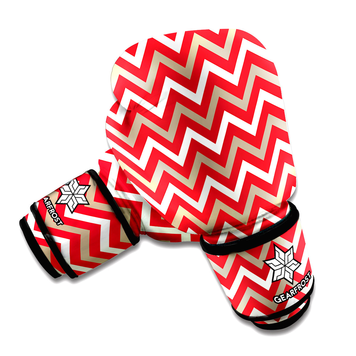 Red Beige And White Chevron Print Boxing Gloves