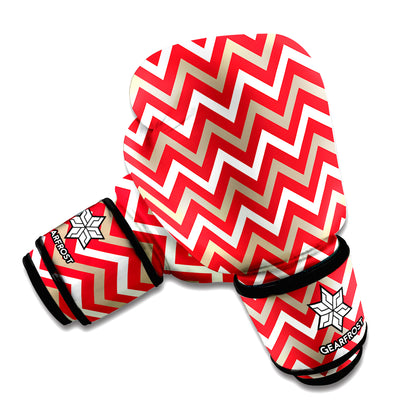 Red Beige And White Chevron Print Boxing Gloves