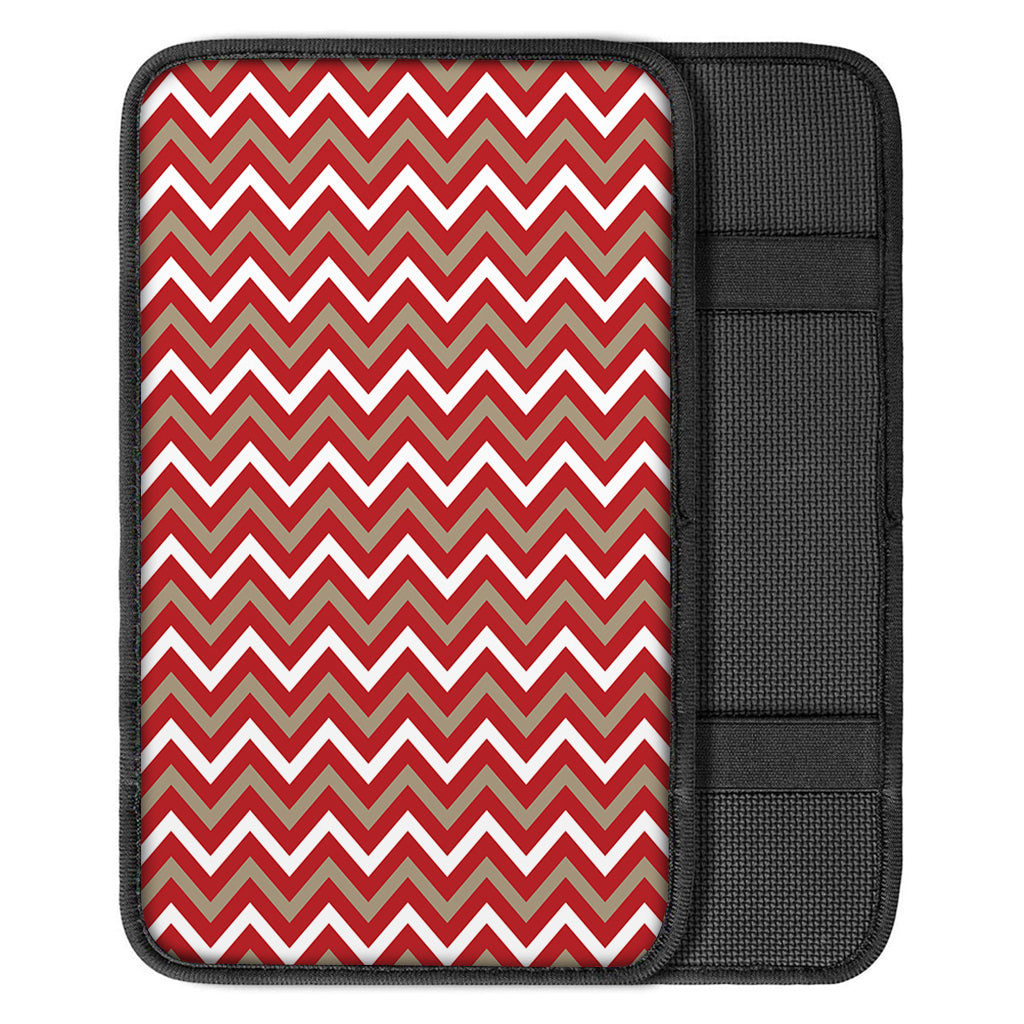 Red Beige And White Chevron Print Car Center Console Cover