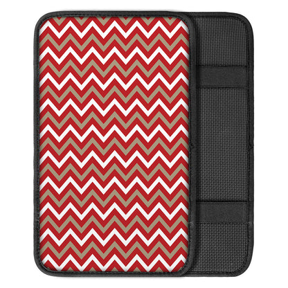 Red Beige And White Chevron Print Car Center Console Cover