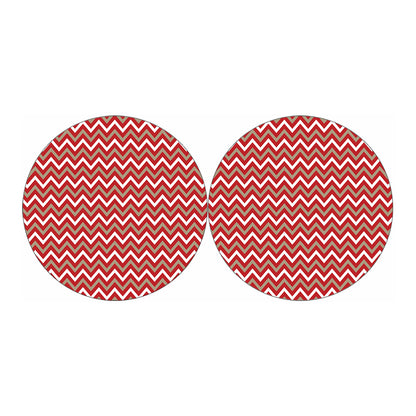 Red Beige And White Chevron Print Car Coasters