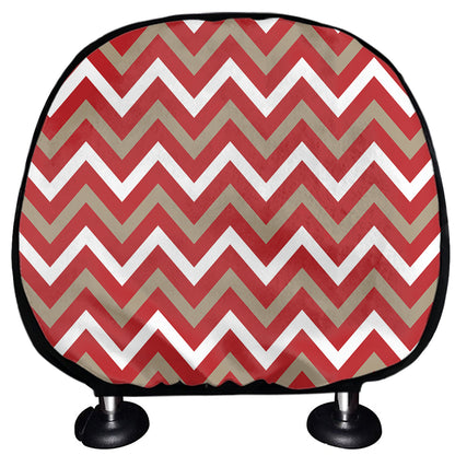 Red Beige And White Chevron Print Car Headrest Covers