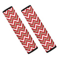 Red Beige And White Chevron Print Car Seat Belt Covers