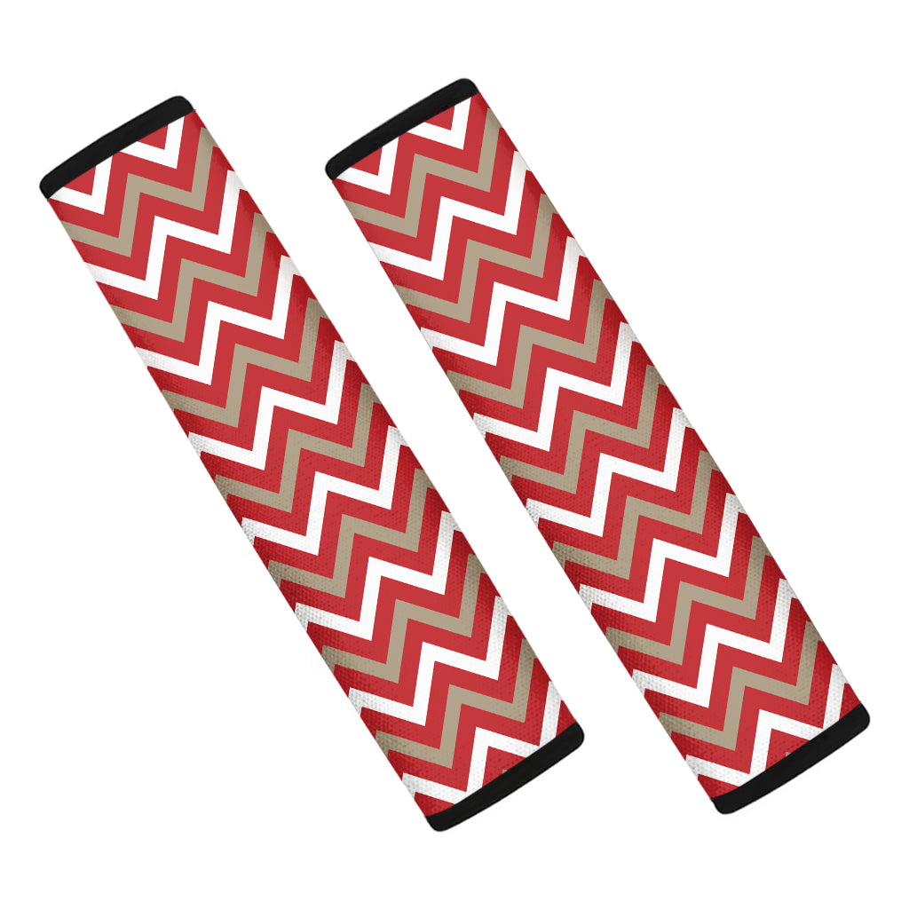 Red Beige And White Chevron Print Car Seat Belt Covers