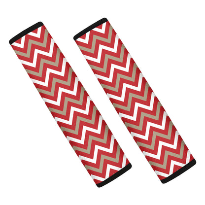 Red Beige And White Chevron Print Car Seat Belt Covers
