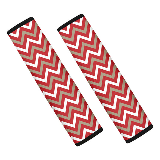 Red Beige And White Chevron Print Car Seat Belt Covers