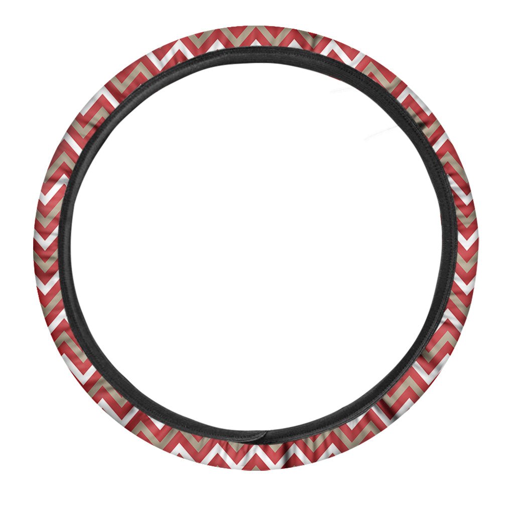 Red Beige And White Chevron Print Car Steering Wheel Cover