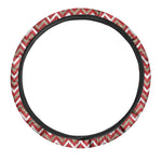 Red Beige And White Chevron Print Car Steering Wheel Cover