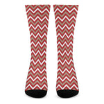 Red Beige And White Chevron Print Crew Socks