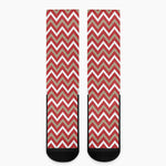 Red Beige And White Chevron Print Crew Socks