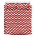 Red Beige And White Chevron Print Duvet Cover Bedding Set