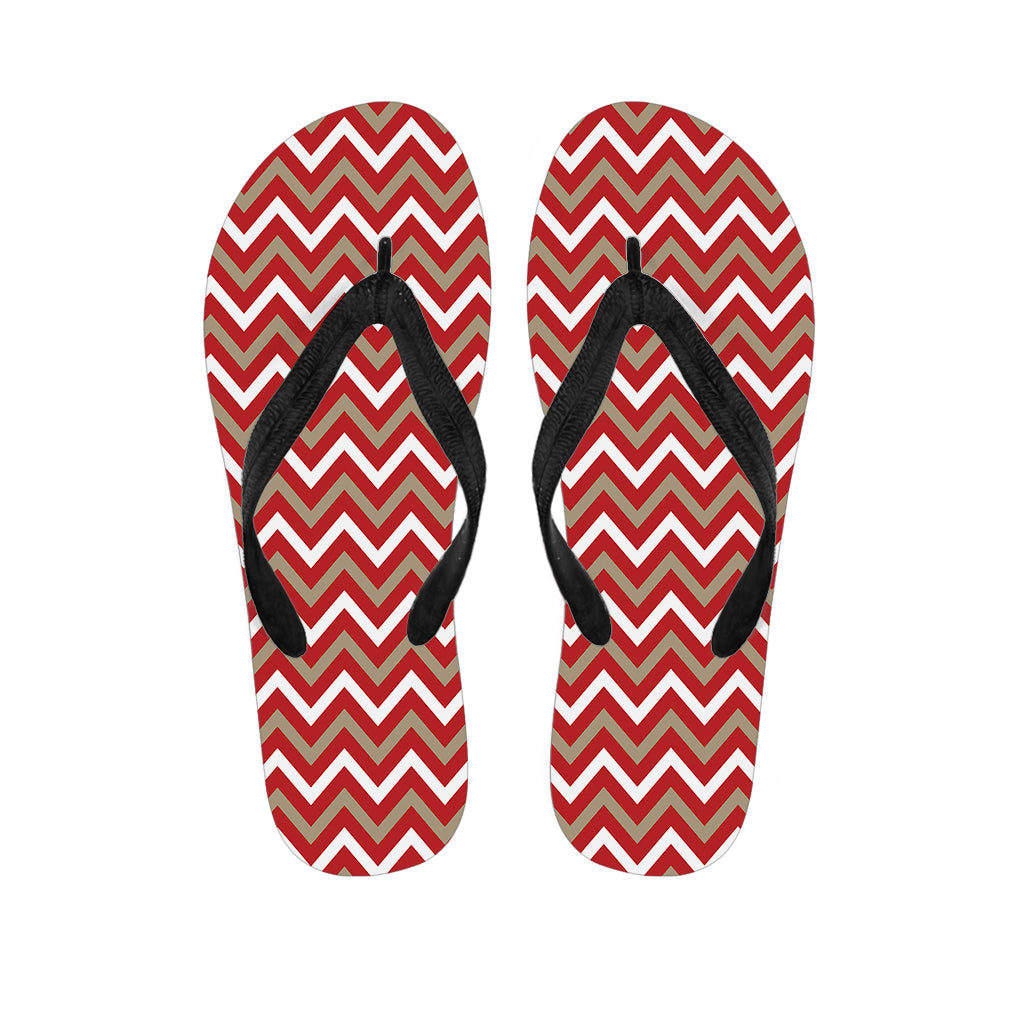 Red Beige And White Chevron Print Flip Flops