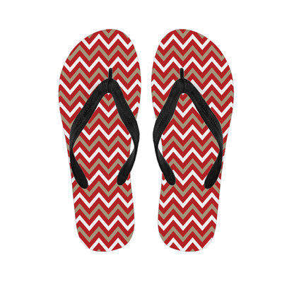 Red Beige And White Chevron Print Flip Flops