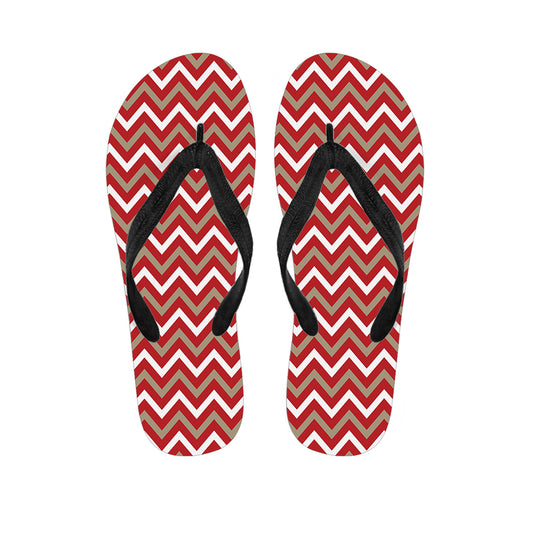 Red Beige And White Chevron Print Flip Flops