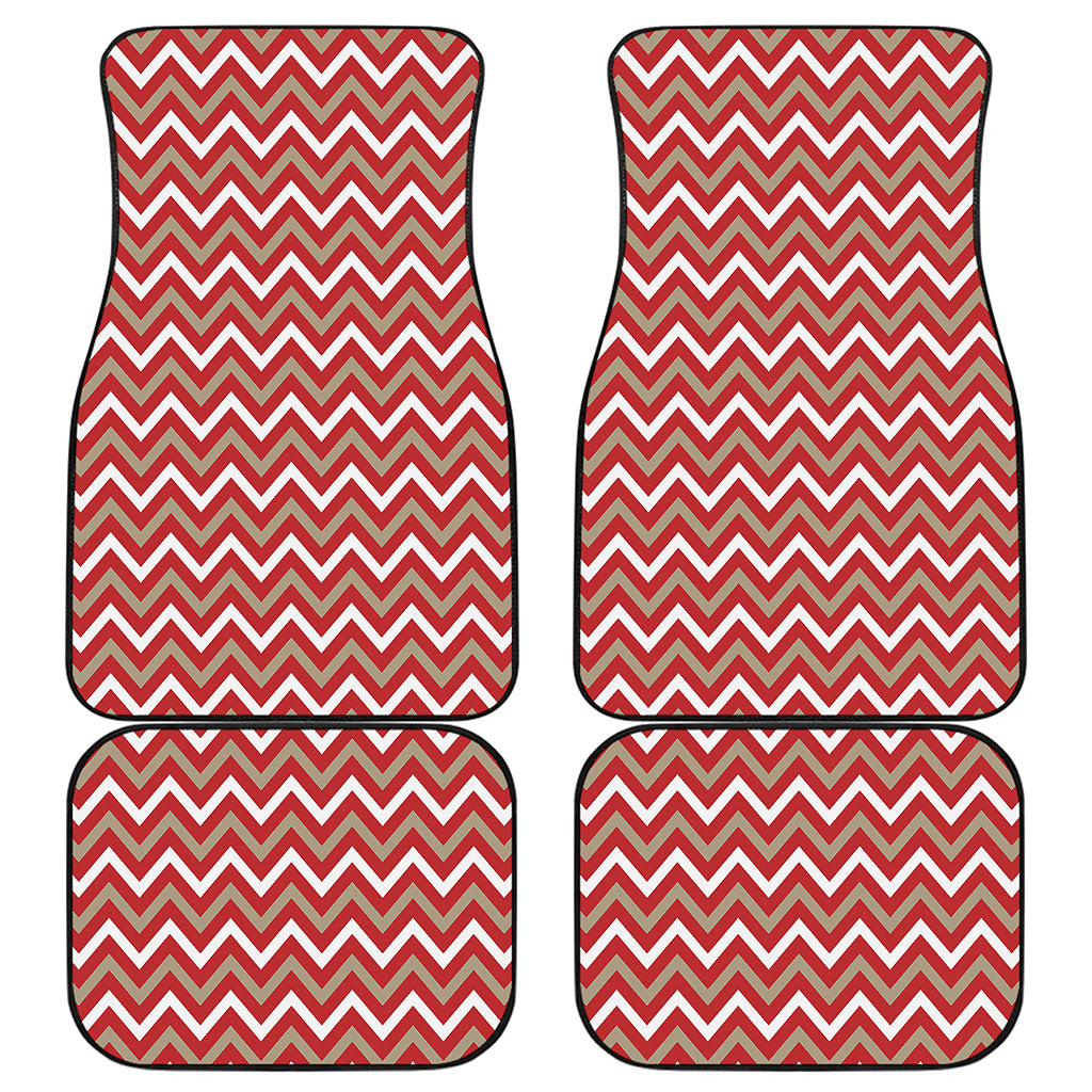 Red Beige And White Chevron Print Front and Back Car Floor Mats