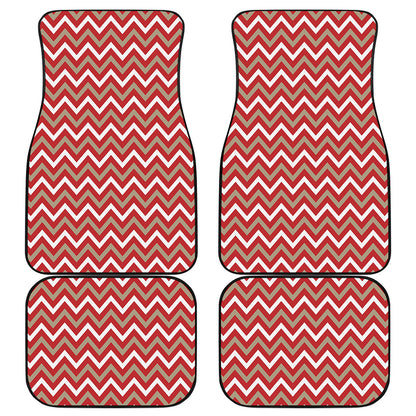 Red Beige And White Chevron Print Front and Back Car Floor Mats