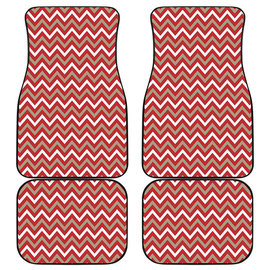 Red Beige And White Chevron Print Front and Back Car Floor Mats