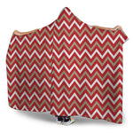 Red Beige And White Chevron Print Hooded Blanket