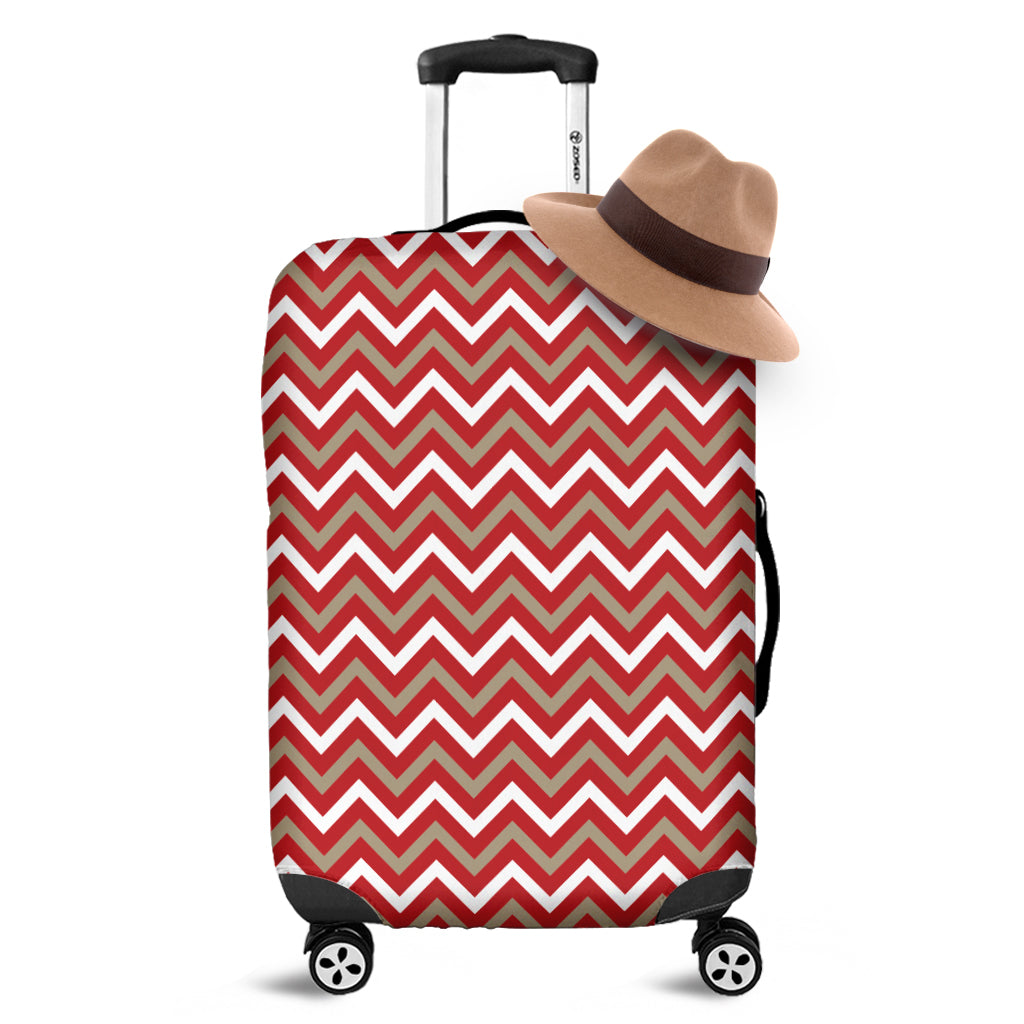 Red Beige And White Chevron Print Luggage Cover