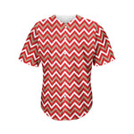 Red Beige And White Chevron Print Men's Baseball Jersey