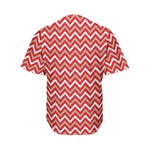 Red Beige And White Chevron Print Men's Baseball Jersey