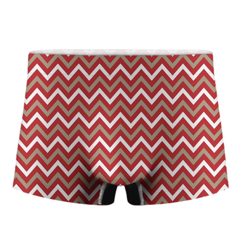 Red Beige And White Chevron Print Men's Boxer Briefs