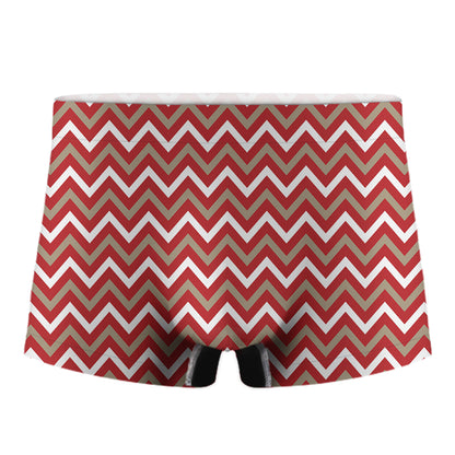 Red Beige And White Chevron Print Men's Boxer Briefs