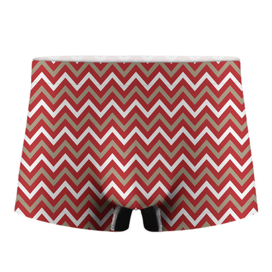 Red Beige And White Chevron Print Men's Boxer Briefs