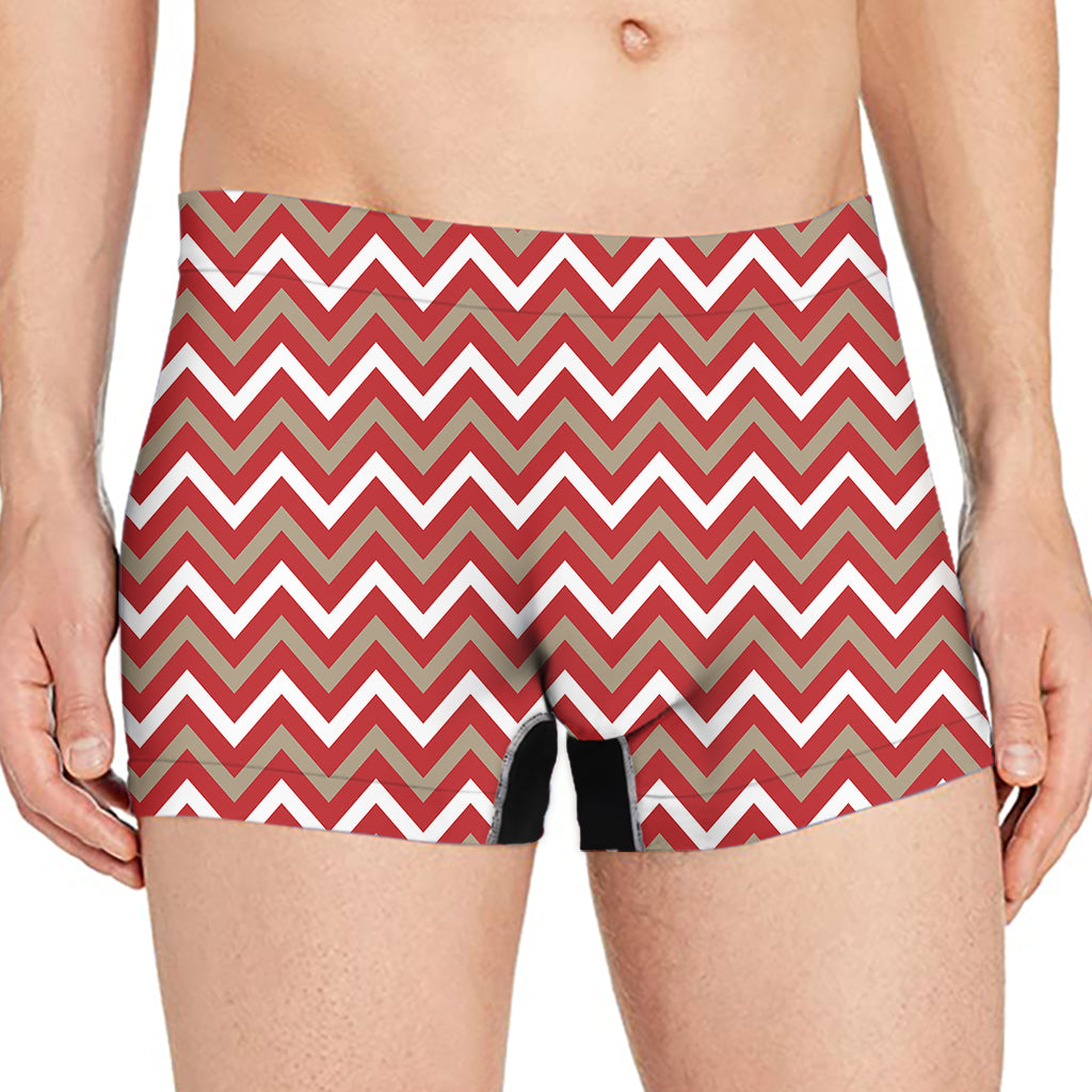 Red Beige And White Chevron Print Men's Boxer Briefs