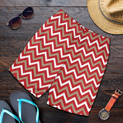 Red Beige And White Chevron Print Men's Shorts
