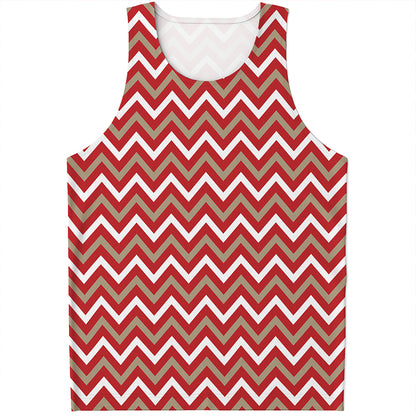Red Beige And White Chevron Print Men's Tank Top