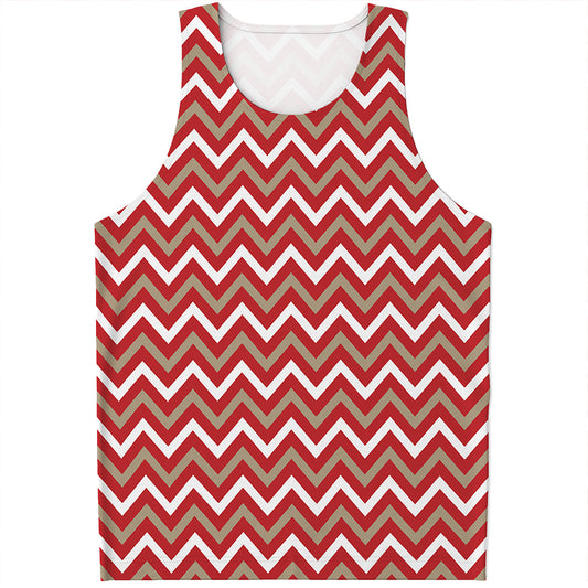Red Beige And White Chevron Print Men's Tank Top