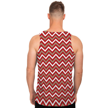 Red Beige And White Chevron Print Men's Tank Top