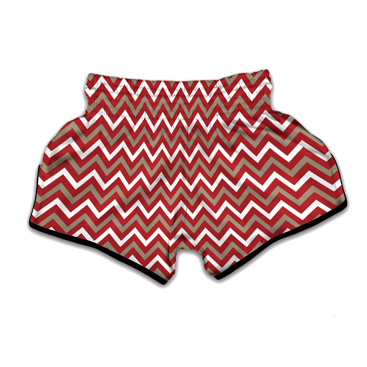 Red Beige And White Chevron Print Muay Thai Boxing Shorts