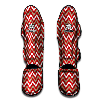 Red Beige And White Chevron Print Muay Thai Shin Guard