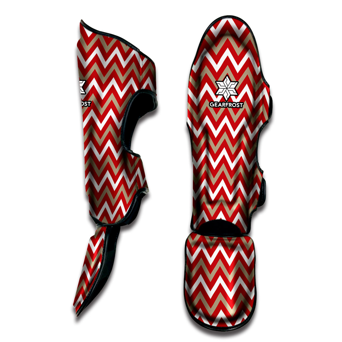 Red Beige And White Chevron Print Muay Thai Shin Guard