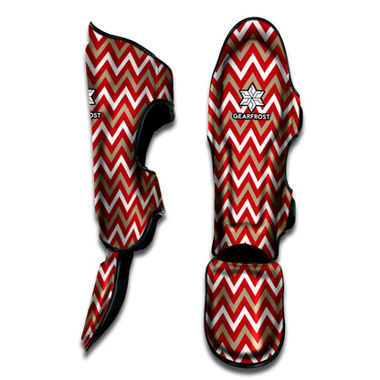 Red Beige And White Chevron Print Muay Thai Shin Guard