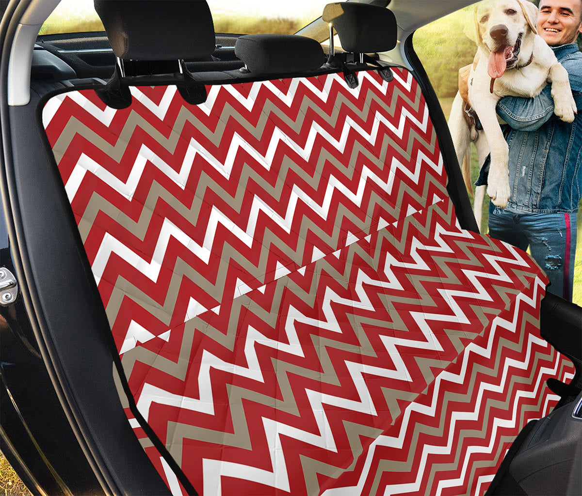 Red Beige And White Chevron Print Pet Car Back Seat Cover