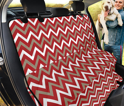 Red Beige And White Chevron Print Pet Car Back Seat Cover