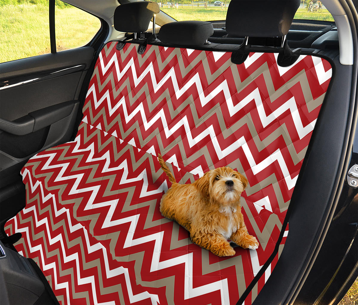 Red Beige And White Chevron Print Pet Car Back Seat Cover